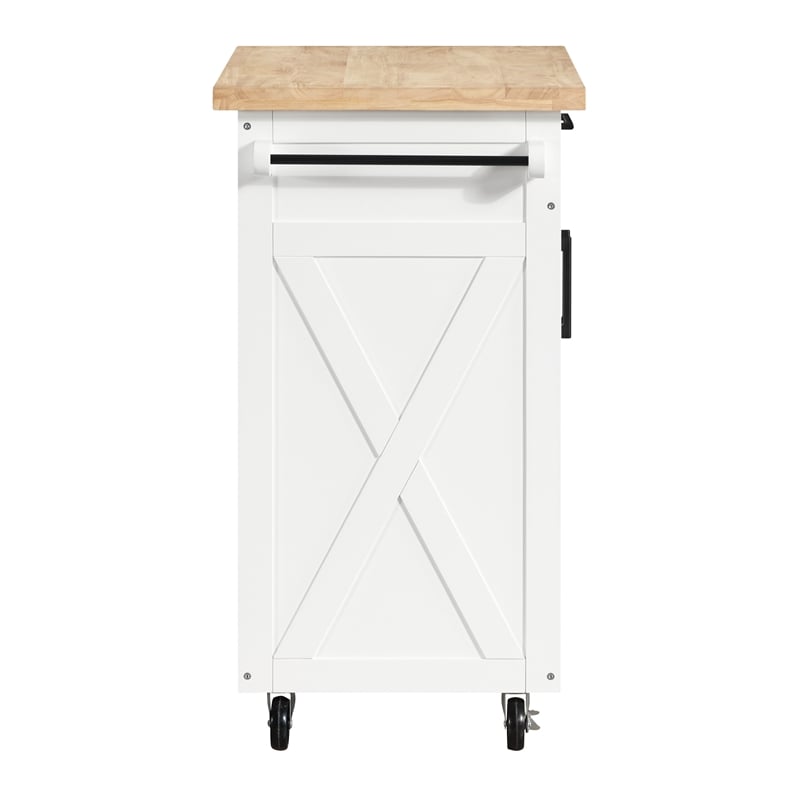 Scranton & Co Farmhouse Kitchen Cart in White with Butcher Block Top