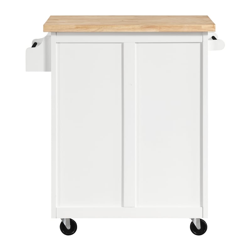 Scranton & Co Farmhouse Kitchen Cart in White with Butcher Block Top