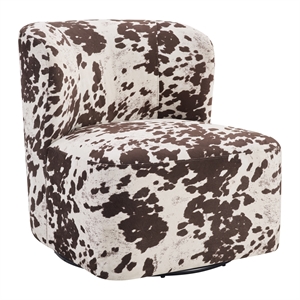 Scranton & Co Modern Barrel Swivel Accent Chair in Brown Cow Print Fabric