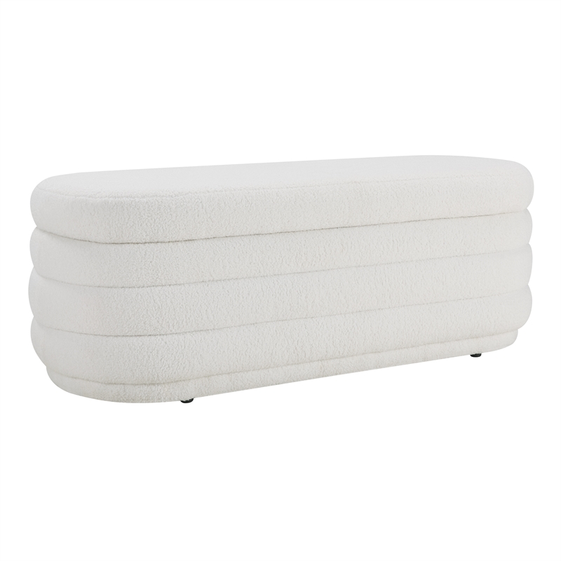 Scranton & Co Channel Tufted Deco Storage Bench in Ivory Sherpa Fabric