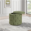 Scranton & Co Moss Green Fabric Round Diamond Tufted Storage Ottoman