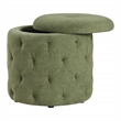 Scranton & Co Moss Green Fabric Round Diamond Tufted Storage Ottoman