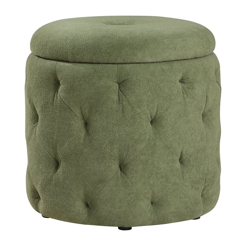 Scranton & Co Moss Green Fabric Round Diamond Tufted Storage Ottoman
