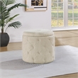 Scranton & Co Round Storage Ottoman in Linen Cream Fabric with Lift-Off Top