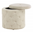 Scranton & Co Round Storage Ottoman in Linen Cream Fabric with Lift-Off Top