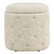Scranton & Co Round Storage Ottoman in Linen Cream Fabric with Lift-Off Top