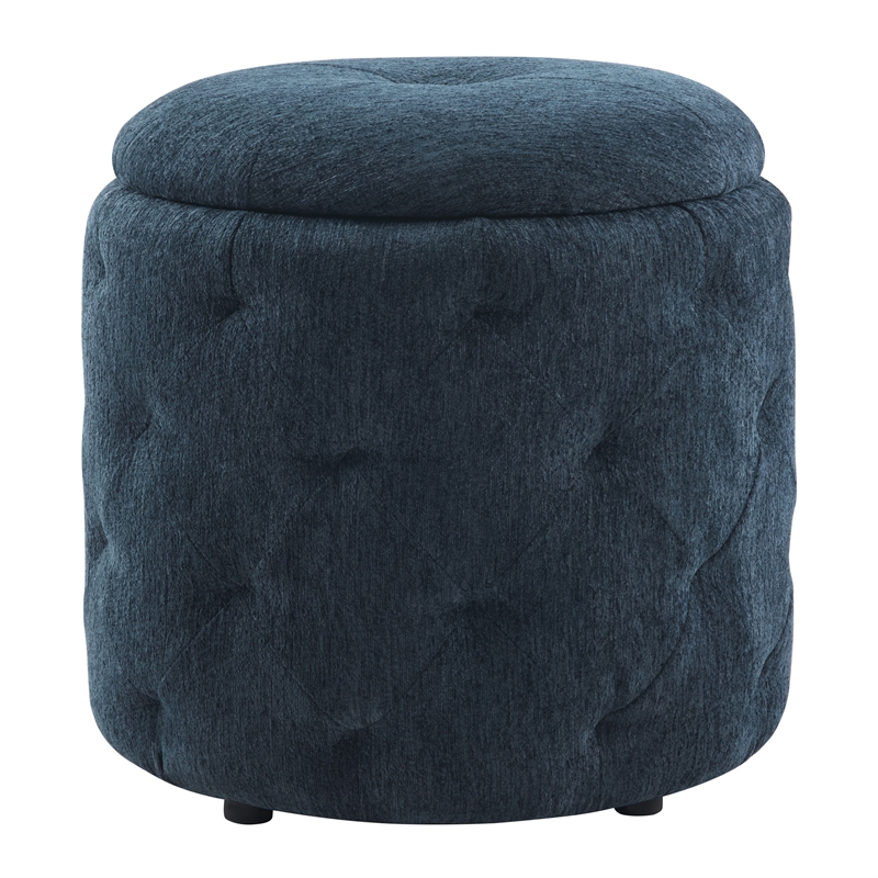 Scranton & Co Round Storage Ottoman in Indigo Fabric with Lift-Off Top