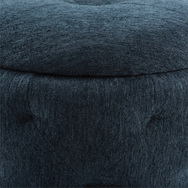Scranton & Co Round Storage Ottoman in Indigo Fabric with Lift-Off Top
