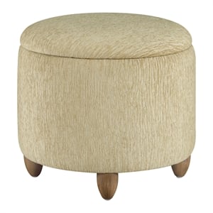 Scranton & Co Round Storage Ottoman in Camel Fabric with Medium Oak Legs