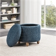 Scranton & Co Round Storage Ottoman in Atlantic Blue with Medium Oak Legs