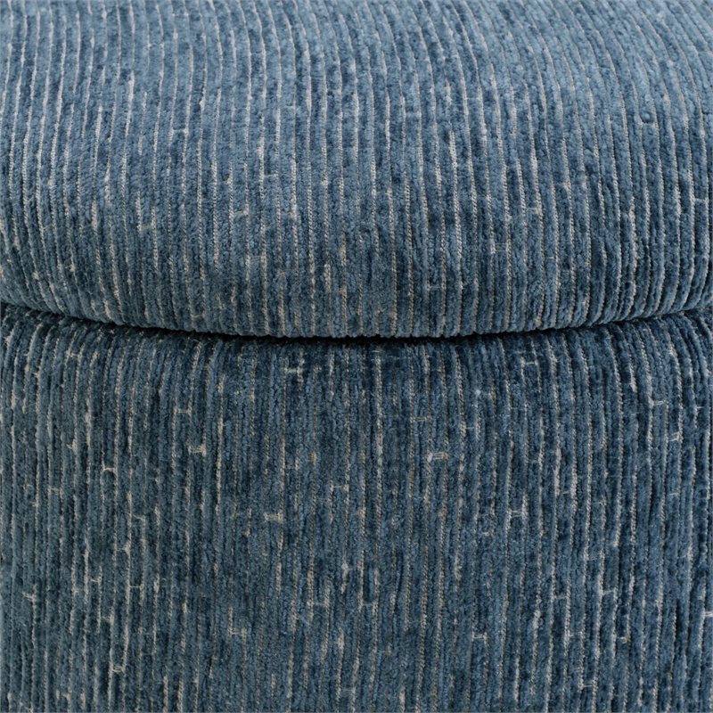 Scranton & Co Round Storage Ottoman in Atlantic Blue with Medium Oak Legs