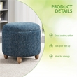 Scranton & Co Round Storage Ottoman in Atlantic Blue with Medium Oak Legs