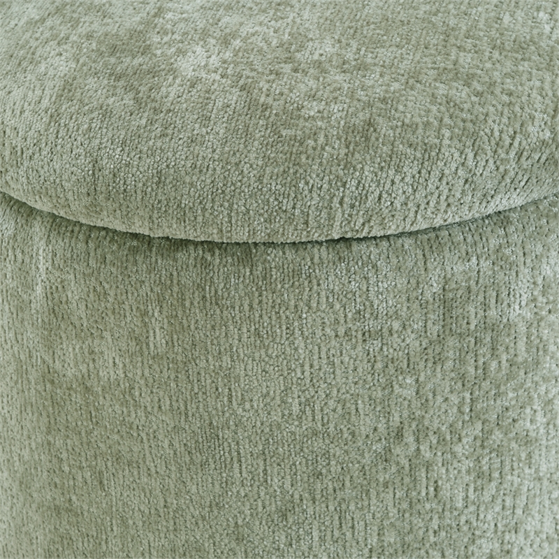 Scranton & Co Round Storage Ottoman in Spring Green with Medium Oak Legs