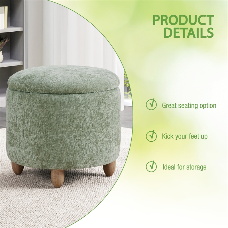 Scranton & Co Round Storage Ottoman in Spring Green with Medium Oak Legs