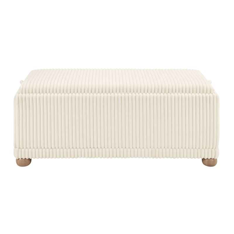 Scranton & Co White Cord Fabric Flip Top Tray Storage Bench Natural Wood