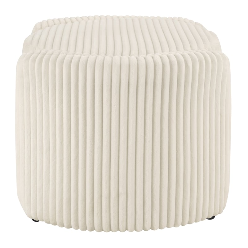 Scranton & Co White Fabric Round Storage Ottoman with Mango Wood Flip Top