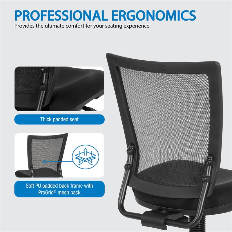 Scranton & Co ProGrid Mesh Back Drafting Chair in Black Coal Fabric Seat