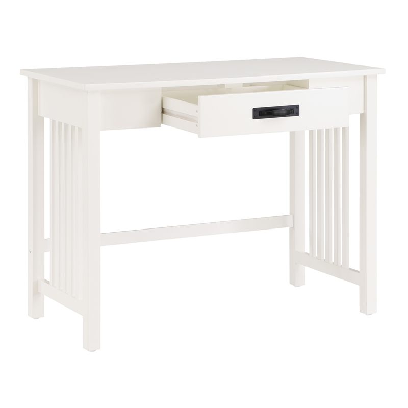 Scranton & Co Mission Style Writing Desk in White with Pull-Out Storage Drawer
