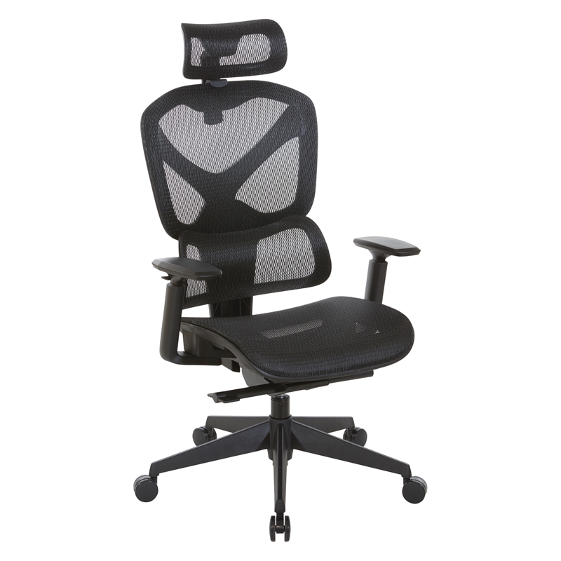 Scranton & Co Black Mesh High Back Chair with Headrest and Adjustable Arms