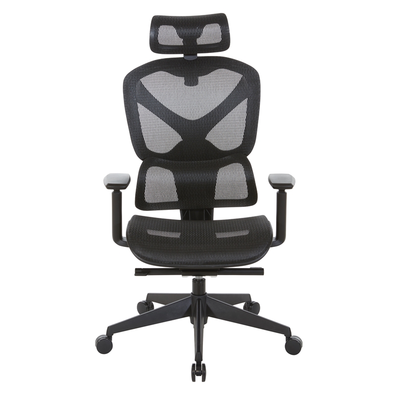 Scranton & Co Black Mesh High Back Chair with Headrest and Adjustable Arms