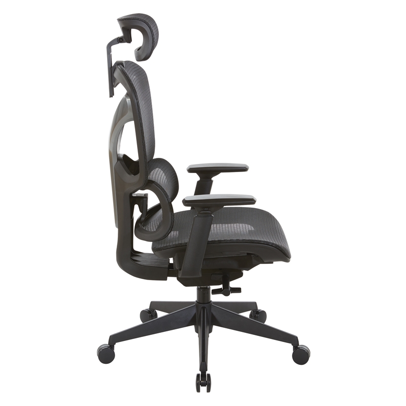 Scranton & Co Black Mesh High Back Chair with Headrest and Adjustable Arms
