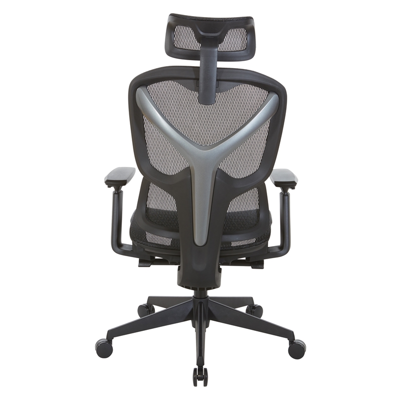 Scranton & Co Black Mesh High Back Chair with Headrest and Adjustable Arms