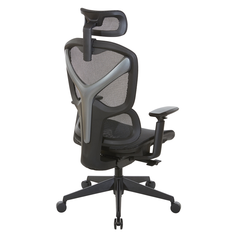 Scranton & Co Black Mesh High Back Chair with Headrest and Adjustable Arms