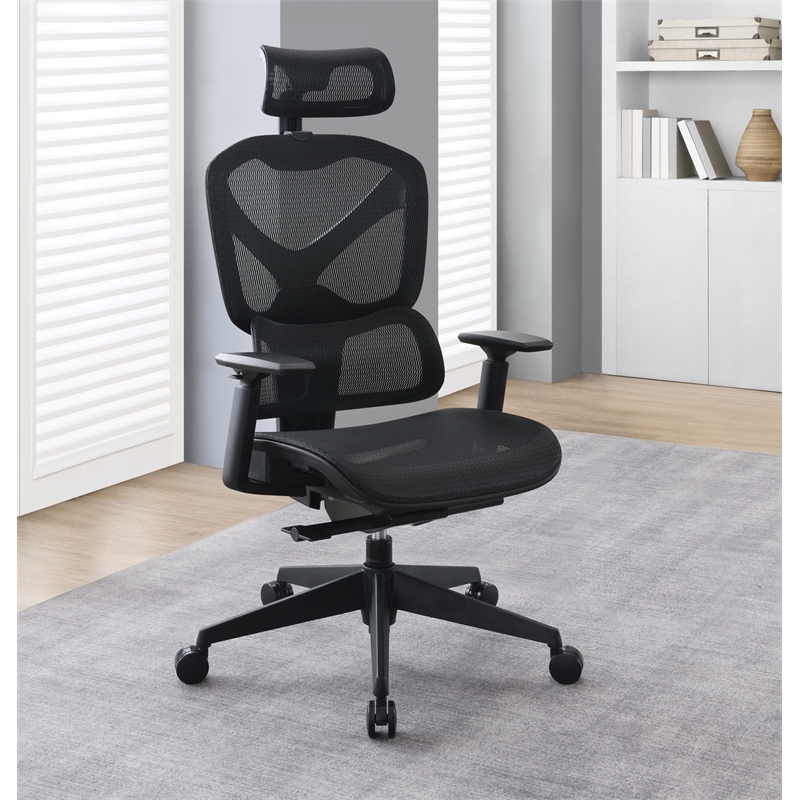Scranton & Co Black Mesh High Back Chair with Headrest and Adjustable Arms