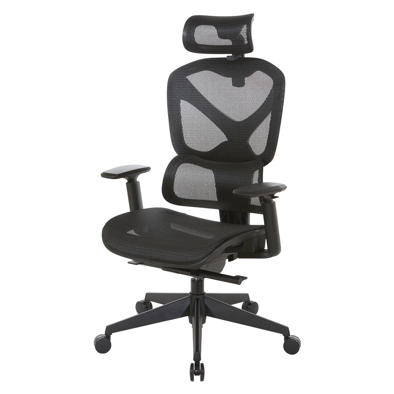 Scranton & Co Black Mesh High Back Chair with Headrest and Adjustable Arms