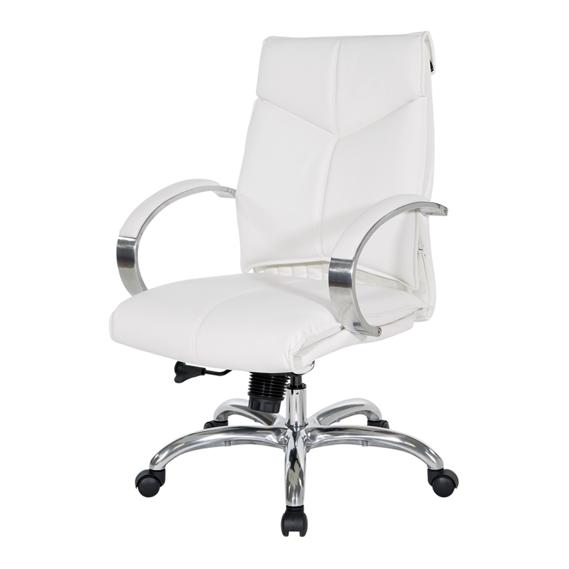 Scranton & Co White Faux Leather Mid Back Executive Chair with Aluminum Base