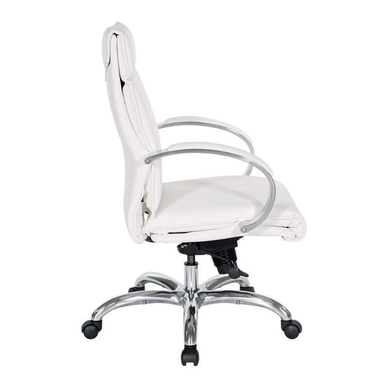 Scranton & Co White Faux Leather Mid Back Executive Chair with Aluminum Base