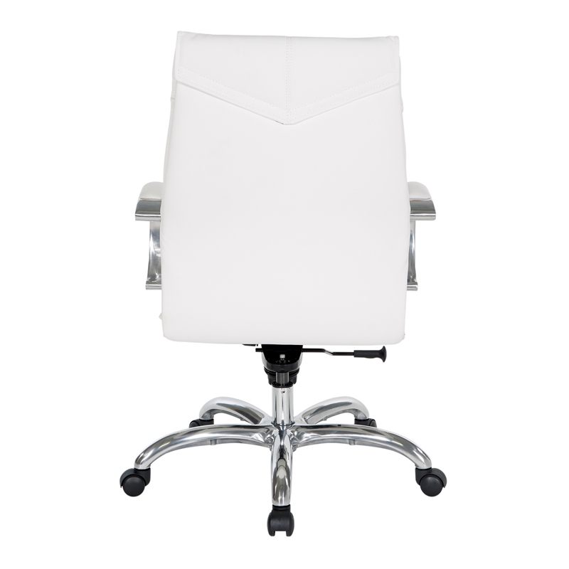 Scranton & Co White Faux Leather Mid Back Executive Chair with Aluminum Base