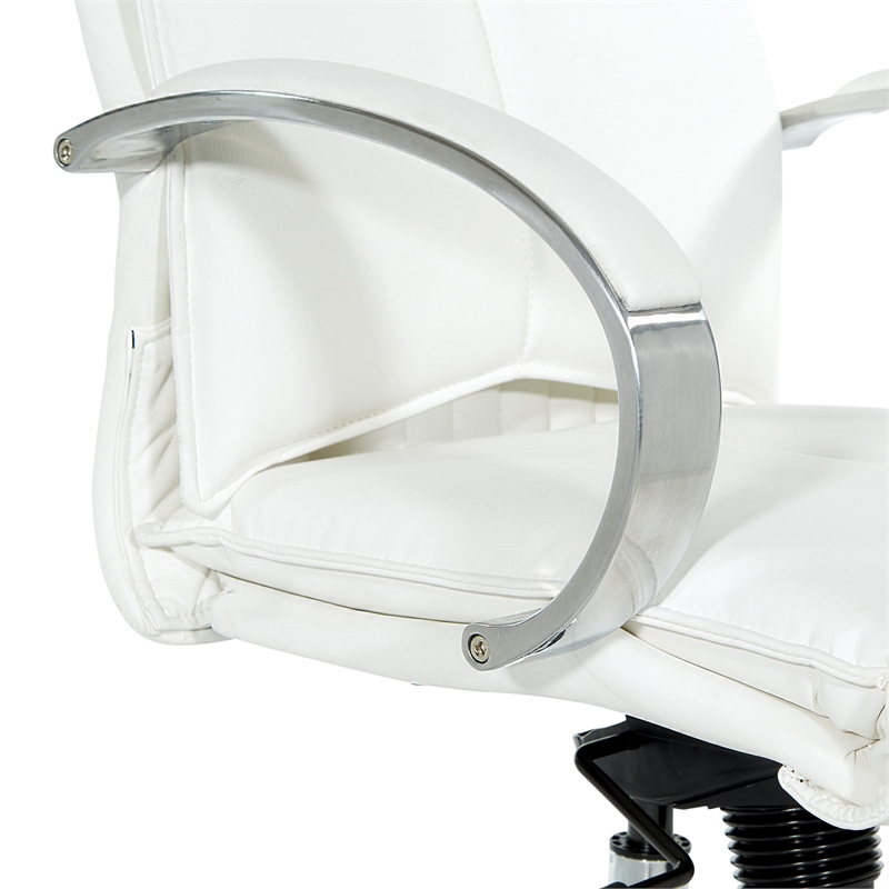 Scranton & Co White Faux Leather Mid Back Executive Chair with Aluminum Base