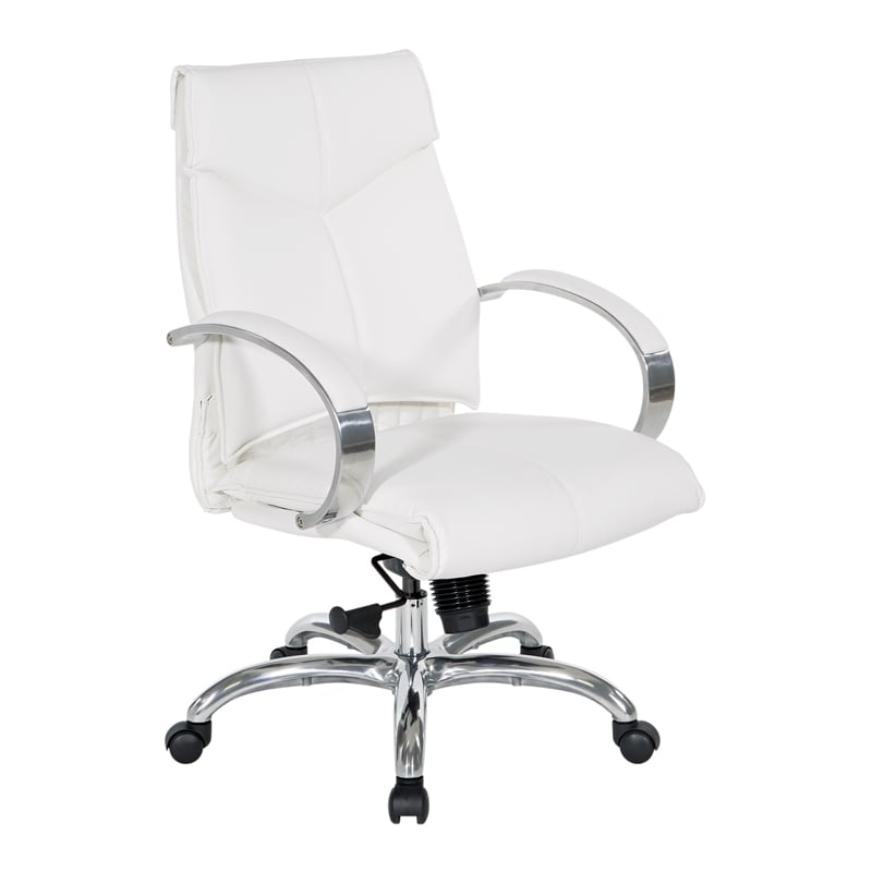 Scranton & Co White Faux Leather Mid Back Executive Chair with Aluminum Base