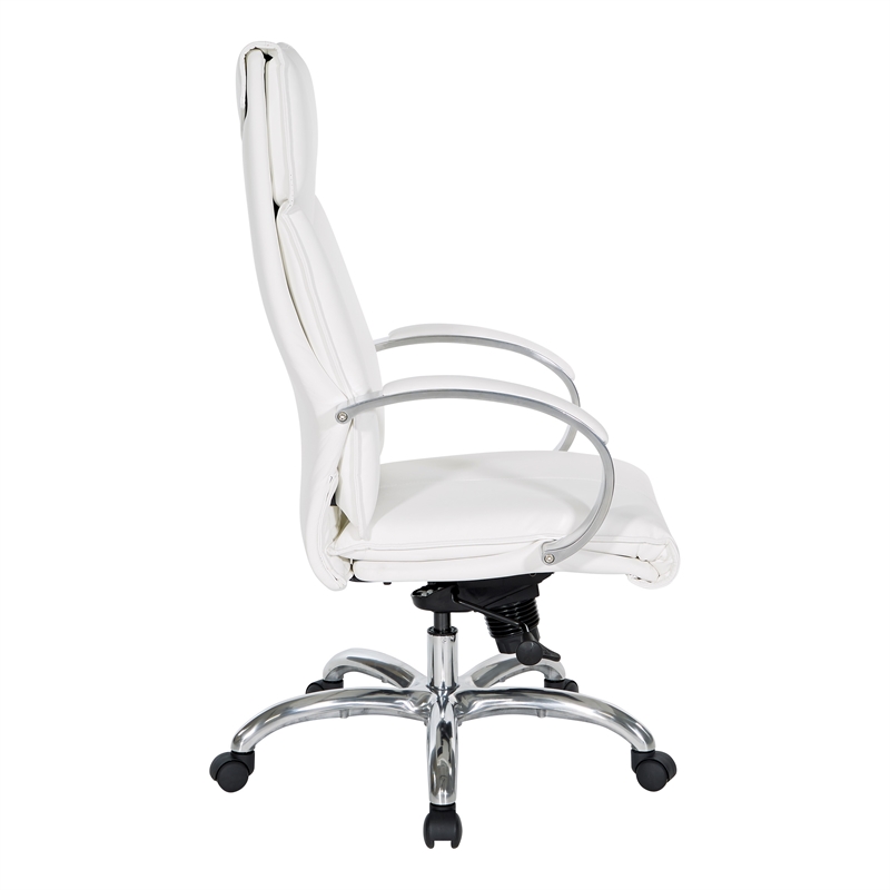Scranton & Co White Faux Leather High Back Executive Chair with Aluminum Base