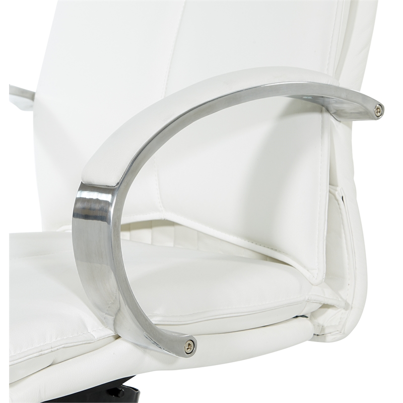 Scranton & Co White Faux Leather High Back Executive Chair with Aluminum Base