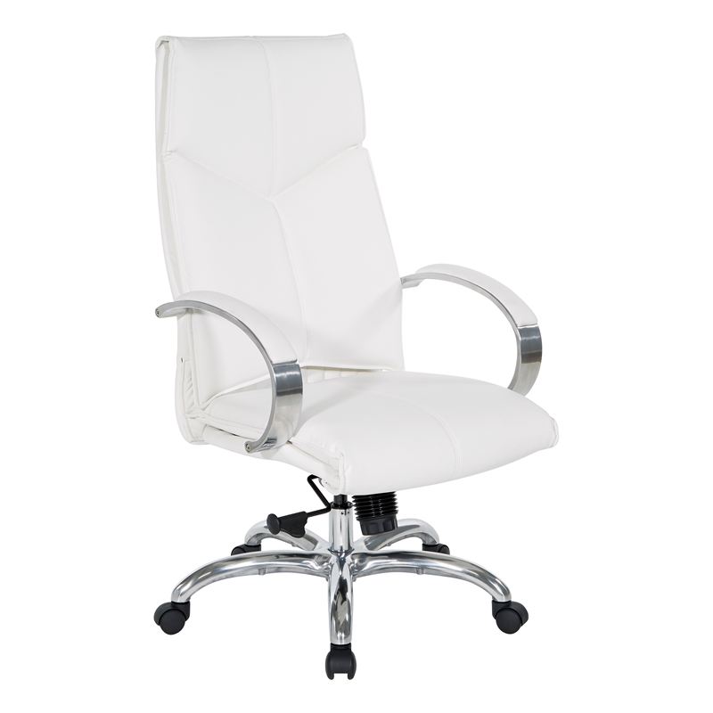 Scranton & Co White Faux Leather High Back Executive Chair with Aluminum Base