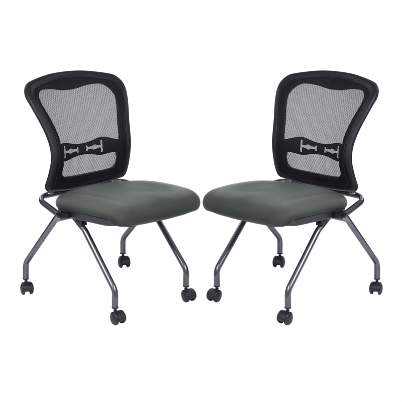Scranton & Co Armless Folding Chair with ProGrid Back 2 Pack in Gray
