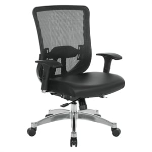 Scranton & Co Black Vertical Mesh Back Office Chair with Leather Seat