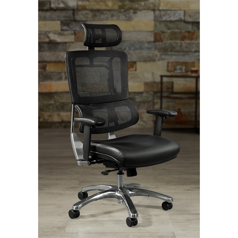 Scranton & Co Black Mesh Back Office Chair with Headrest Aluminum Base