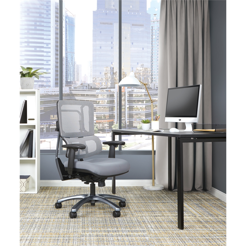 Scranton & Co Gray Mesh Back Office Chair with Titanium Base in Coal Fabric