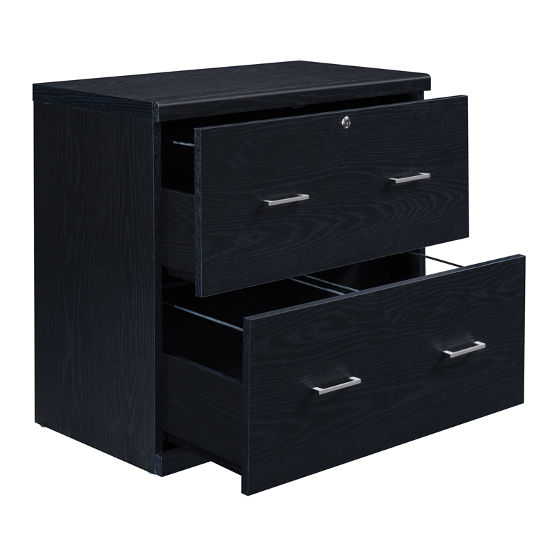 Scranton & Co 2-Drawer Locking Lateral File Cabinet in Black Woodgrain