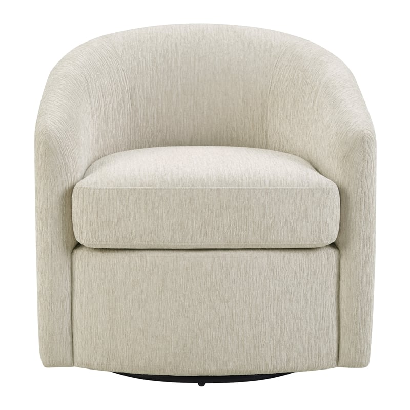 Scranton & Co Barrel Swivel Chair in Linen White with Sinuous Spring Support