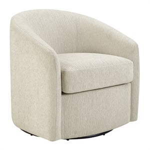 Scranton & Co Barrel Swivel Chair in Linen White with Sinuous Spring Support