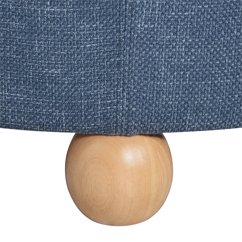 Scranton & Co Round Storage Ottoman in Navy Fabric with Wood Feet