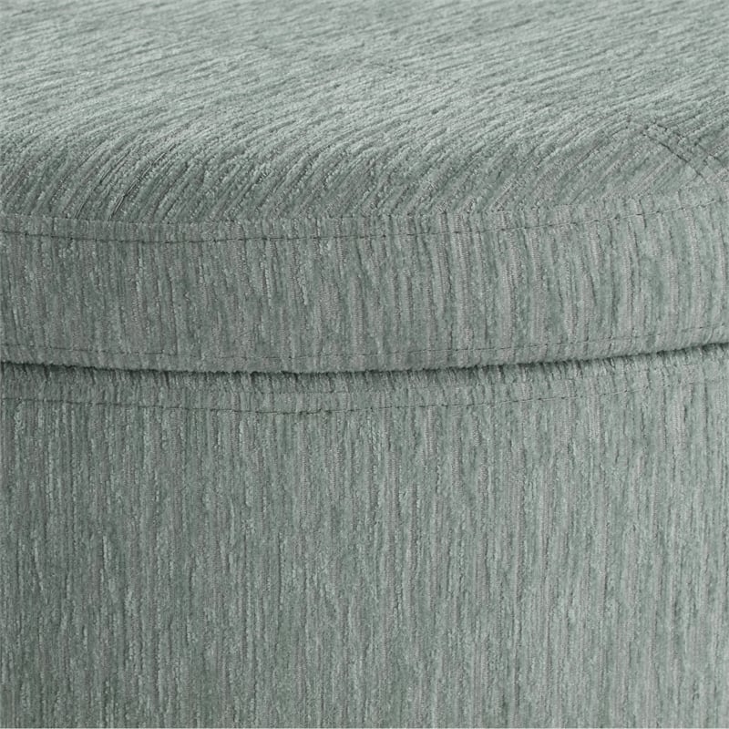 Scranton & Co Round Storage Ottoman in Light Gray Mist Fabric Wood Feet