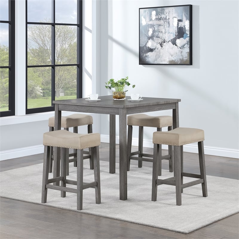 Scranton & Co 5-Piece Counter Height Dining Set in Antique Gray Woodgrain