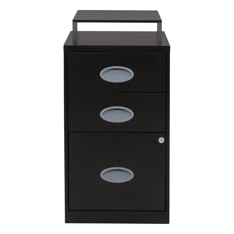 Scranton & Co 3-Drawer Locking Metal File Cabinet with Top Shelf in Black