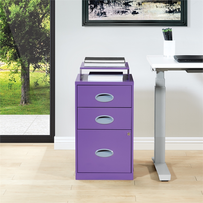 Scranton & Co 3-Drawer Locking Metal File Cabinet with Top Shelf in Purple