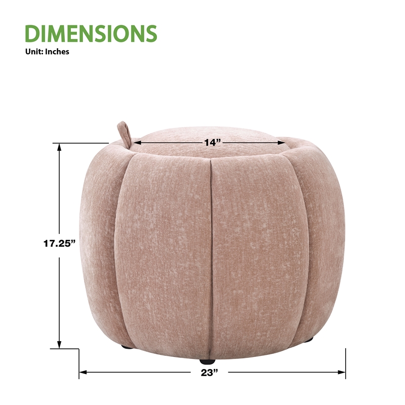 Scranton & Co Round Storage Ottoman in Blush Pink Fabric Fully Assembled